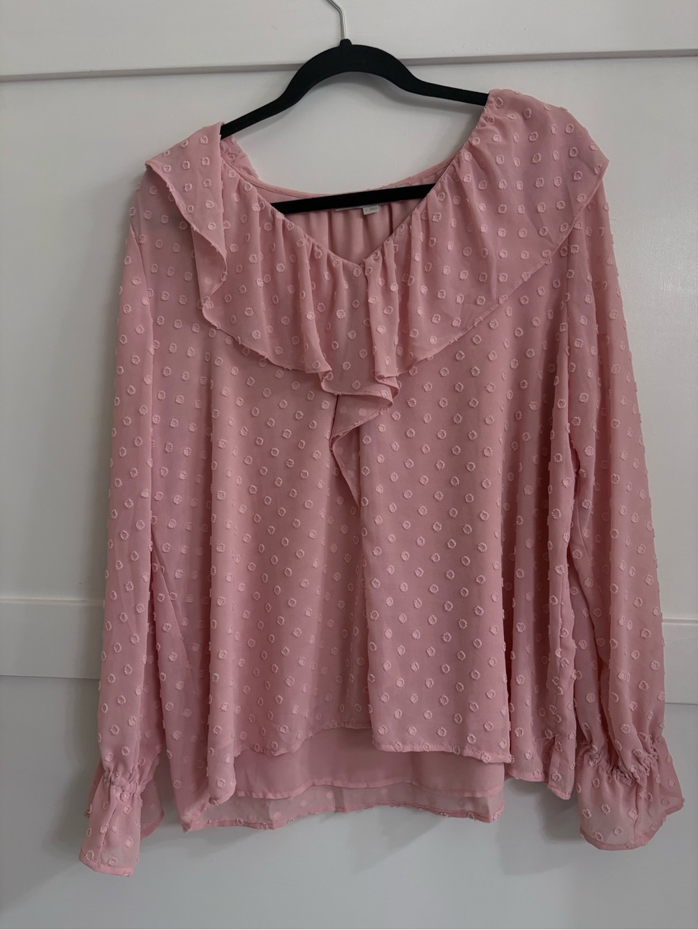 LOFT Dusty Pink Ruffle-Front Sheer Blouse